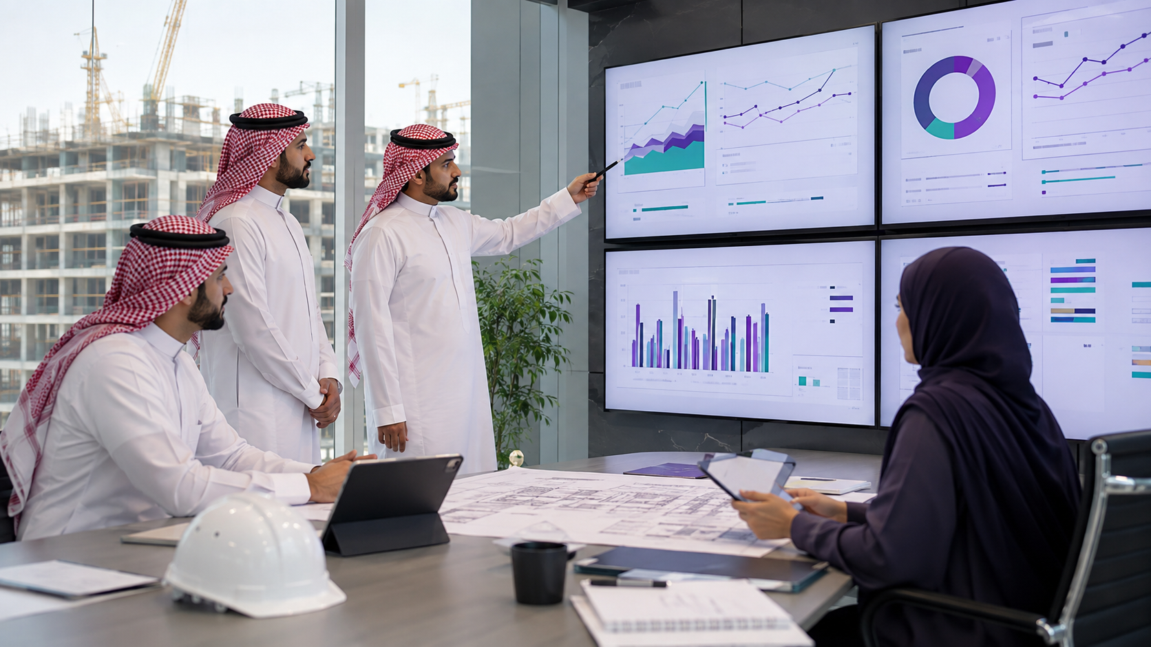 إدارة شركة مقاولات سعودية تراجع تكاليف وربحية المشاريع من لوحة تحكم رقمية